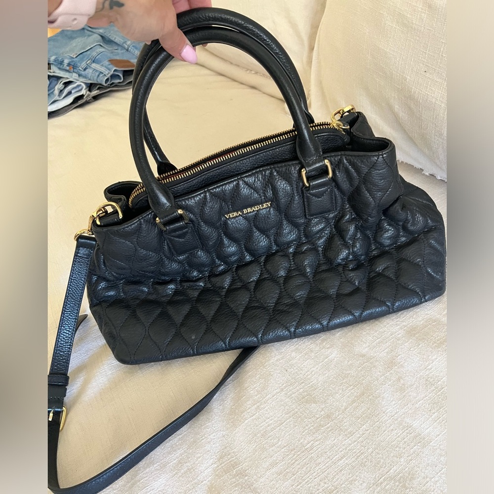 Vera Bradley black leather handbag with 3 internal pockets